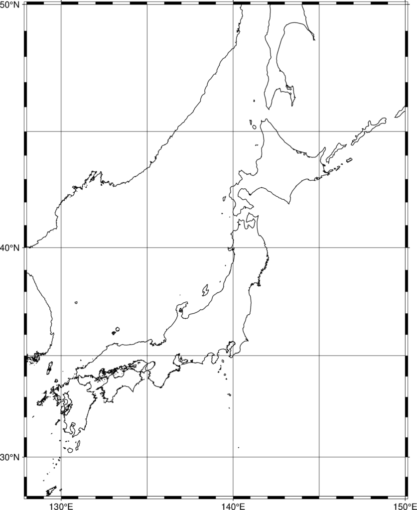日本付近の海岸線図