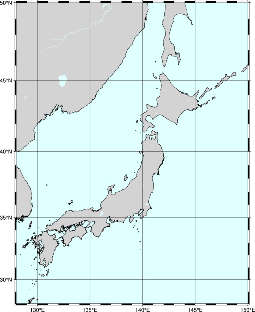 日本付近の彩色地図